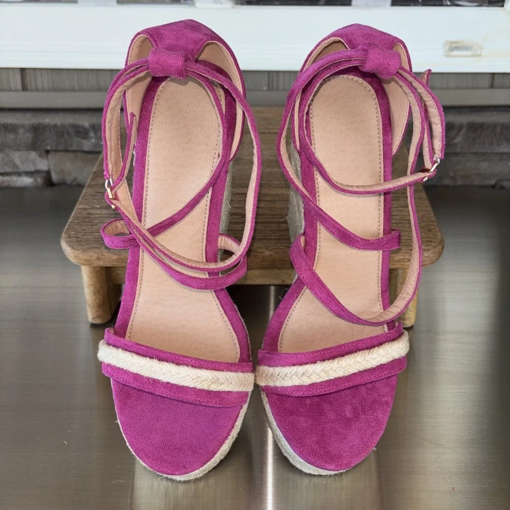 Espadrille Rope Wedge Hot Pink  Slingback Strappy  Dress Shoes Size 41/ 9.5 US